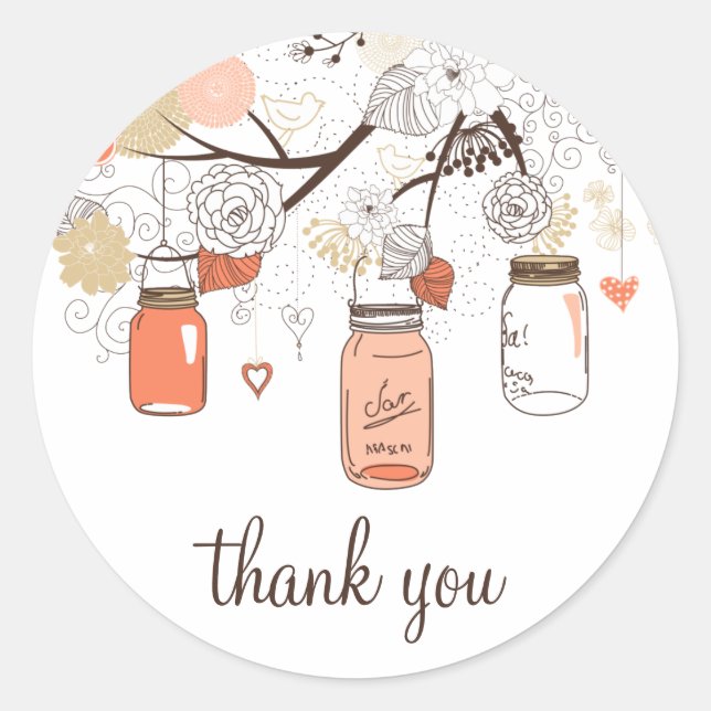 Peach und Gold Mason Jars Spring Danke Sticker (Vorderseite)