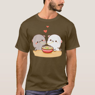 Peach und Goma Mochi Cat Eating Ramen T-Shirt