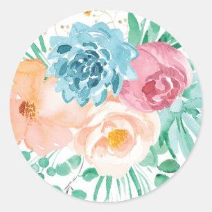 Peach und Green Floral Aufkleber