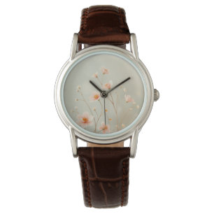 Peach und Green Floral Bokeh Kleine Blume Handgele Armbanduhr