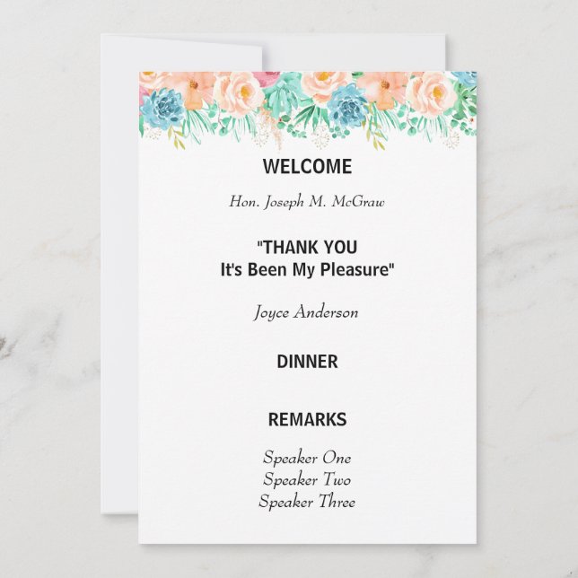 Peach und Green Floral Pensionsprogramm Einladung (Rückseite)