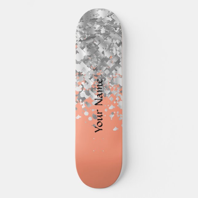 Peach und Imitate Glitzer personalisiert Skateboard (Vorderseite)