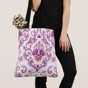 Peach und Lila Damask Blumenmuster Elegant