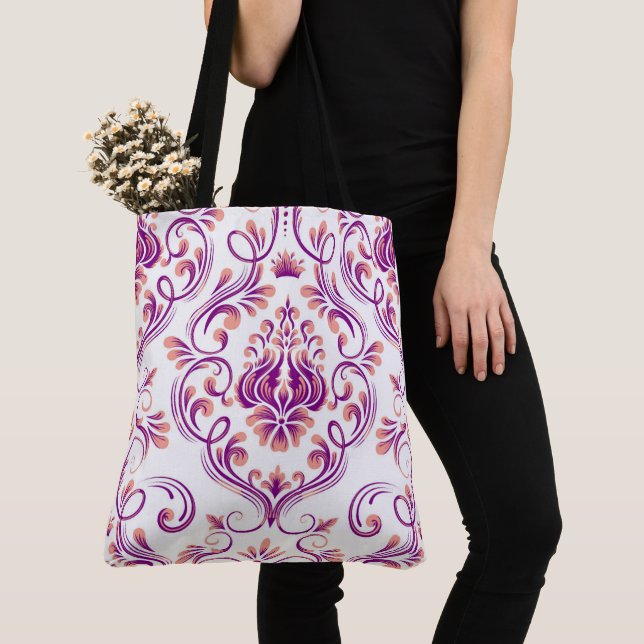 Peach und Lila Damask Blumenmuster Elegant (Von Nahem)