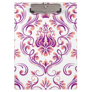 Peach und Lila Damask Blumenmuster Elegant Klemmbrett