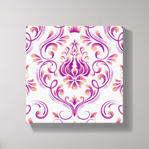 Peach und Lila Damask Blumenmuster Elegant Leinwanddruck