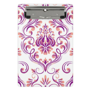 Peach und Lila Damask Blumenmuster Elegant Mini Klemmbrett