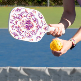 Peach und Lila Damask Blumenmuster Elegant Pickleball Schläger