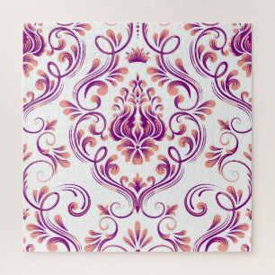 Peach und Lila Damask Blumenmuster Elegant Puzzle