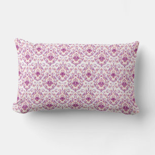 Peach und Lila Damask Floral Elegantes Muster Lendenkissen