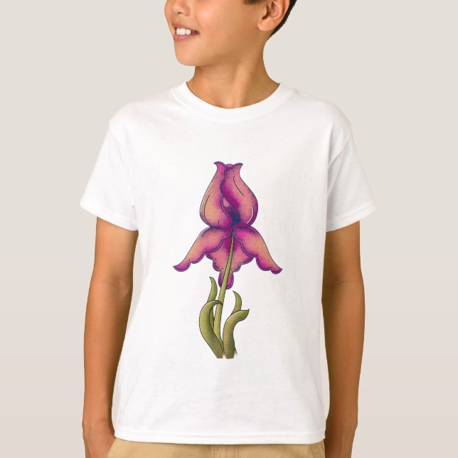 Peach und Lila Iris T-Shirt (Vorderseite)
