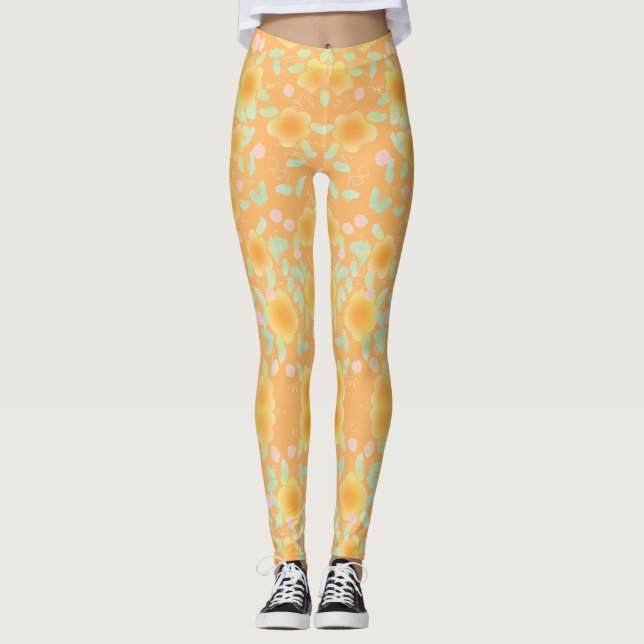 Peach und Minze Green Flower Leggings (Vorderseite)