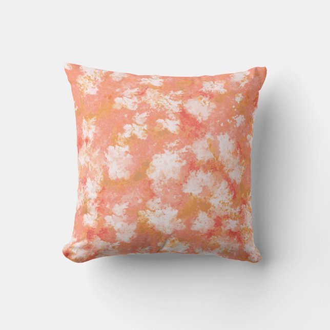 Peach und Orange Foral Abstrakt Throw Pillow Kissen (Vorderseite)