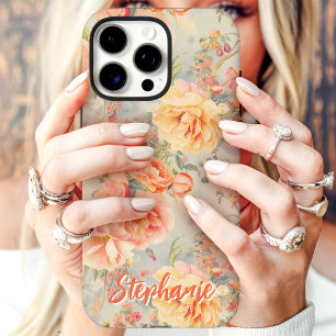 Peach Vintag Floral Individuelle Name iPhone 16 Pro Max Hülle