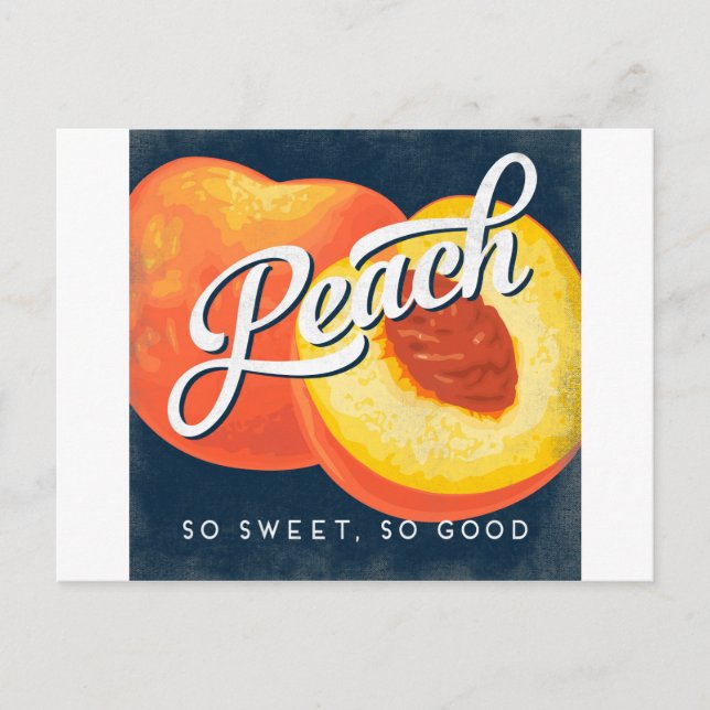 Peach Vintag Fruchtetikett Retro Postkarte (Vorderseite)