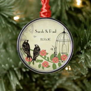 Peach Vintag Newlyred First Christmas Birdcage Silbernes Ornament