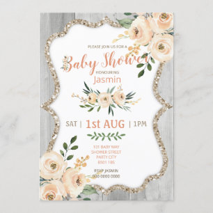 Peach Vintag Watercolor Blume Rustic Girl Einladung