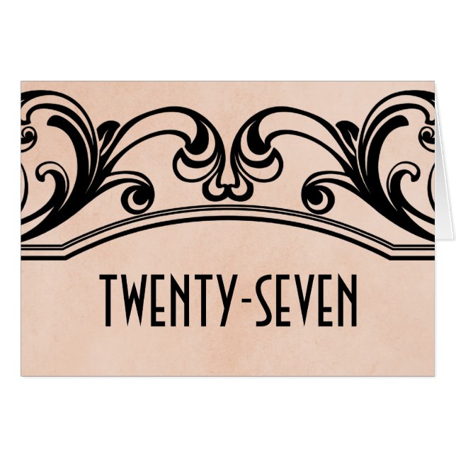 Peach Vintag Wirbel Tischnummer Card (Vorderseite (Horizontal))