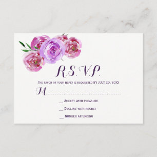 Peach violet plum peonies floral weded RSVP Karte