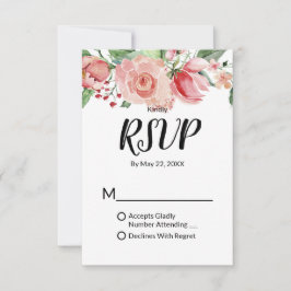 Peach Wassercolor Blumenmuster Trendy Wedding RSVP Karte