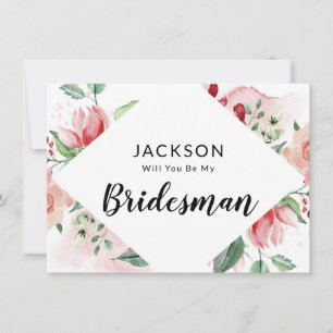Peach Wassercolor Floral Bridesman Vorschlag Card