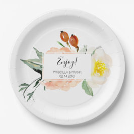 Peach Wassercolor Floral Dessert Table Wedding Pappteller