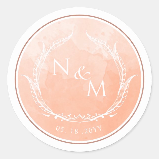 Peach Wassercolor Monogram Umschlag Aufkleber /Gef (Vorderseite)