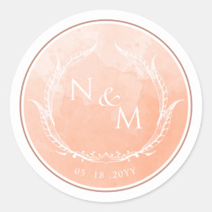 Peach Wassercolor Monogram Umschlag Aufkleber /Gef