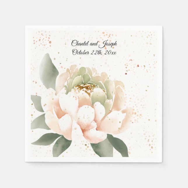 Peach Wassercolor Peony Wedpaper Napkins Serviette (Vorderseite)