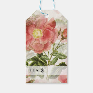 Peach Wassercolor Rose & Green Blätter Preis-Tag Geschenkanhänger