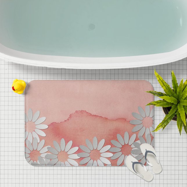 Peach Wasserfarbe und weiße Blume Badematte (Von Creator hochgeladen)