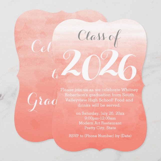 Peach Watercolor 2019 Graduation Party Einladung (Vorne/Hinten)