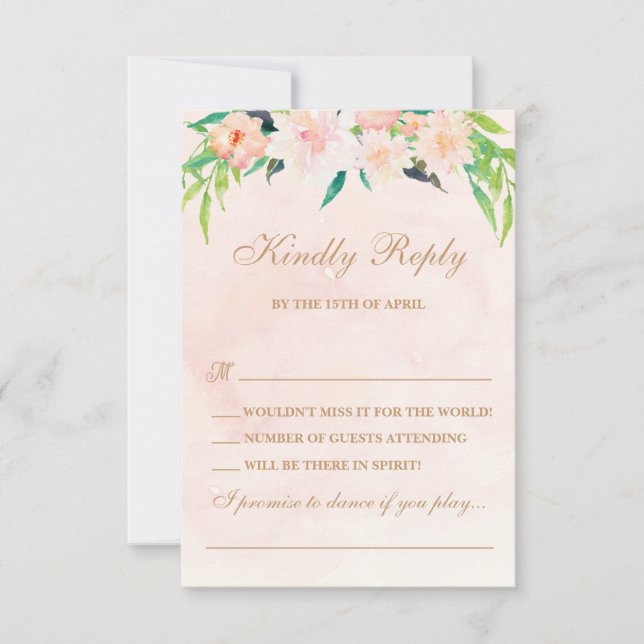 Peach Watercolor and Floral Wedding RSVP (Vorderseite)