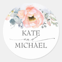 Peach Watercolor Blume Dusty Blue Wedding