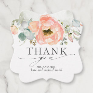 Peach Watercolor Blume Wedding Vielen Dank Geschenkanhänger