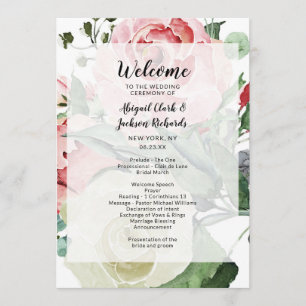 Peach Watercolor Blumenmuster Hochzeit Programm