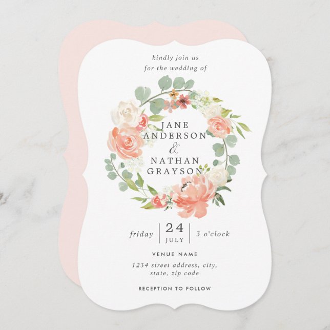 Peach Watercolor Blumenwettbewerb Einladung (Vorne/Hinten)