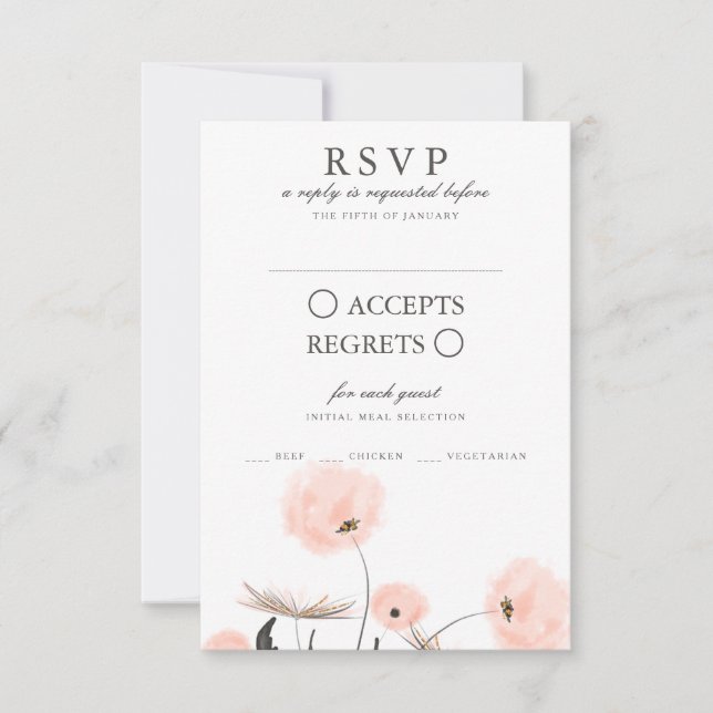 Peach Watercolor Dandelion Wedding RSVP Karte (Vorderseite)