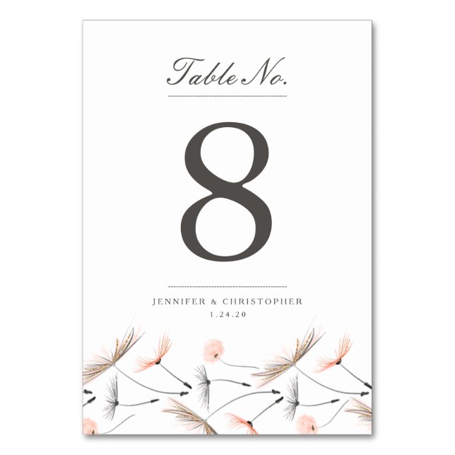 Peach Watercolor Dandelion Wedding Table Card Tischnummer (Vorderseite)