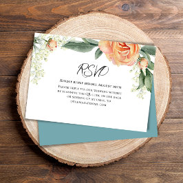 Peach Watercolor Floral Blue QR Code UAWG RSVP Karte