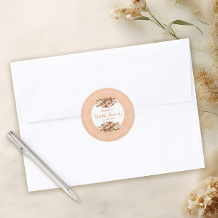 Peach Watercolor Floral Brautparty Runder Aufkleber