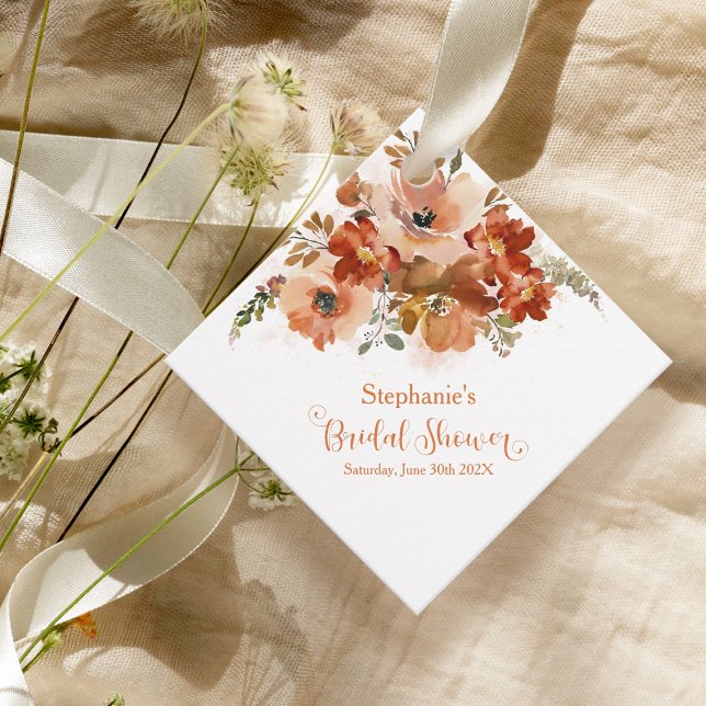 Peach Watercolor Floral Bridal Luncheon Gefallen T Geschenkanhänger (Peach Watercolor Floral Bridal Luncheon Favor Tags)
