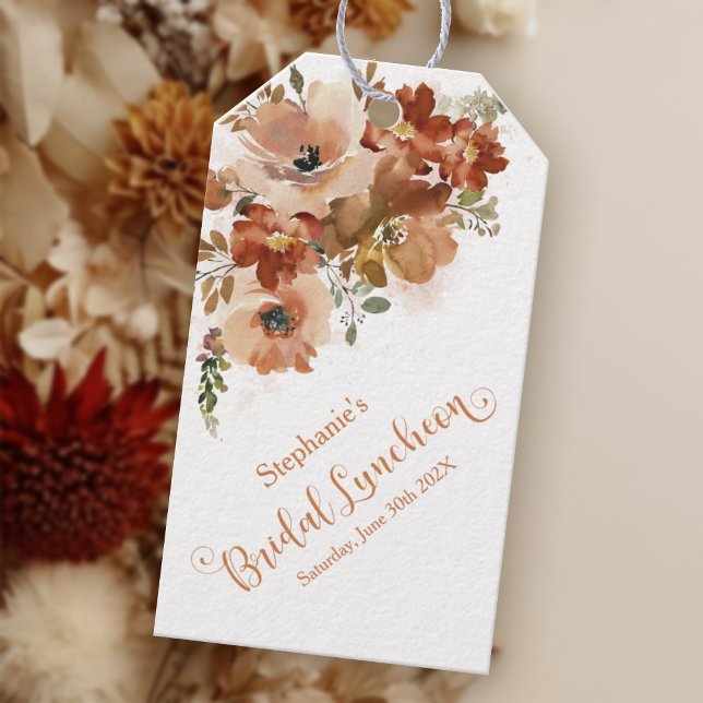 Peach Watercolor Floral Bridal Luncheon Geschenkanhänger (Peach Watercolor Floral Bridal Luncheon Gift Tags)