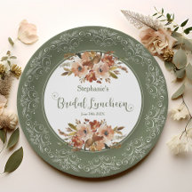 Peach Watercolor Floral Bridal Luncheon Sage Green