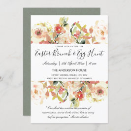 PEACH WATERCOLOR FLORAL EASTER BRUNCH & EGG HUNT EINLADUNG