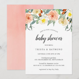 Peach Watercolor Floral Girl Couple's Baby Shower Einladung