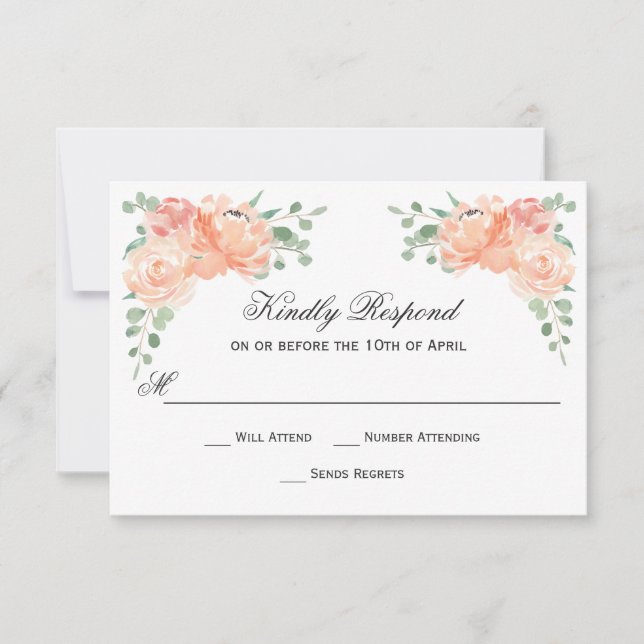 Peach Watercolor Floral Wedding RSVP (Vorderseite)