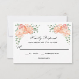 Peach Watercolor Floral Wedding RSVP Karte