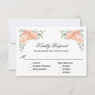 Peach Watercolor Floral Wedding RSVP mit Entreen Karte