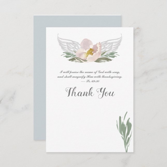 Peach Watercolor Florals Engel Wings Vielen Dank Einladung (Vorne/Hinten)